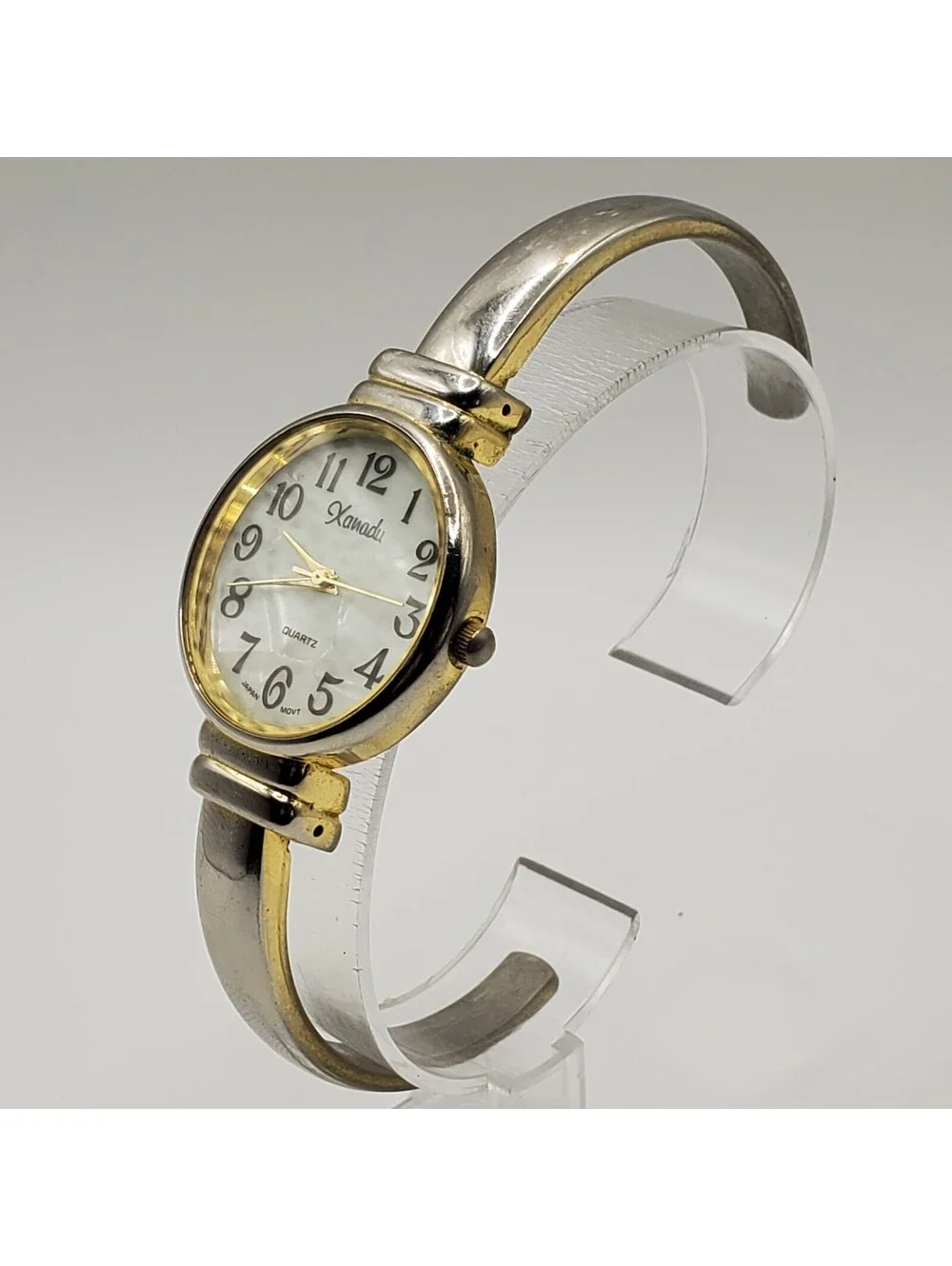 Xanadu Cuff Band Two-Tone Womens Watch  30mm White Round Dial New Battery